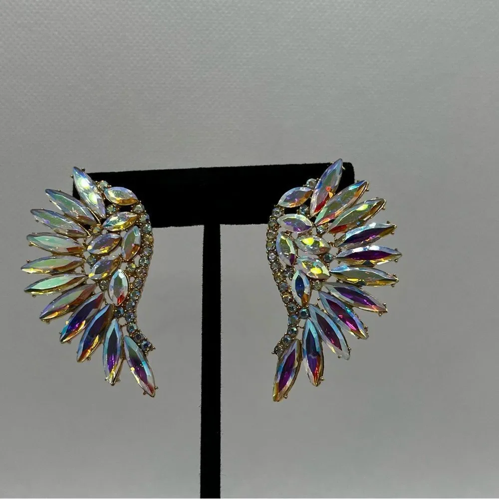 EARRINGS! Betsey Johnson Angel Wing AB Crystal Earrings BNWT